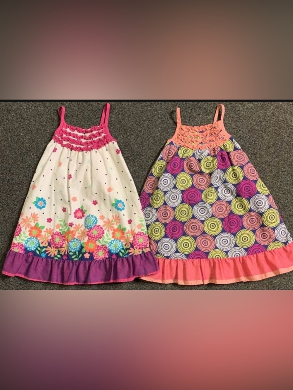 Penelope Mack girls size 5 ruffled floral and swirly circles sun dresses